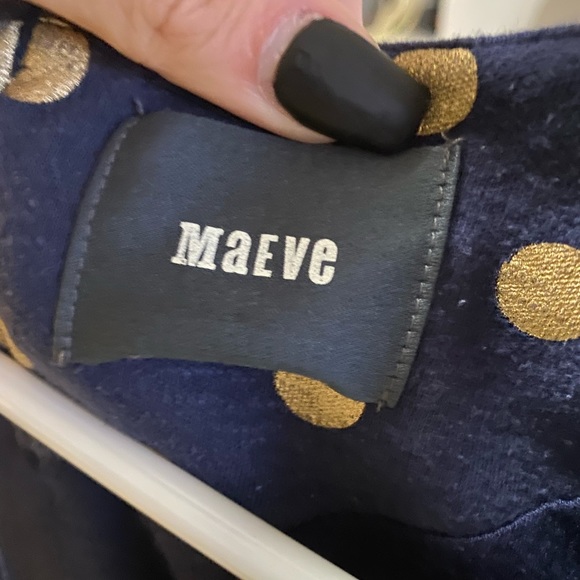 Anthropologie Maeve Ophira Polka Dot Dress S Navy Gold - Picture 5 of 11